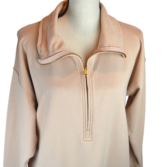 J. Crew University French Terry Half Zip Pullover Sweatshirt, Pale Pink Small - Picture 3 of 9